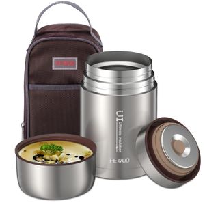 Glassons FEWOO Food Jar - 27oz Vacuum Insulated Stainless Steel Lunch Box, Leak Proof Soup Containers with bag for Hot or Cold Food (Grey)