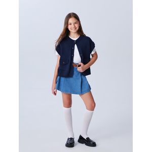 LC Waikiki Elastic Waist Pleated Girl's Jean Shorts Skirt