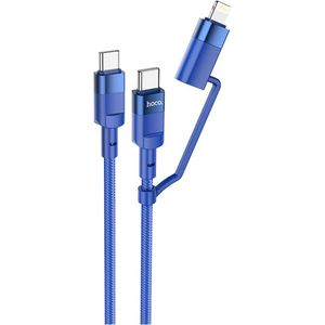 Hoco U106-2-in-1 Moulder Super Fast Charging And Data Transmittion Cable (3A - 100w - 1.2m), Type-c To Type-c/lightning Plug Compatible With Apple iPhone iPad Airpods - Blue