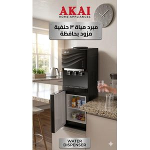 AKAI مبرد مياه أكاي 3 حنفية بحافظة سفلية – سخن وبارد وعادي، ثلاجة صغيرة، تصميم أنيق أسود