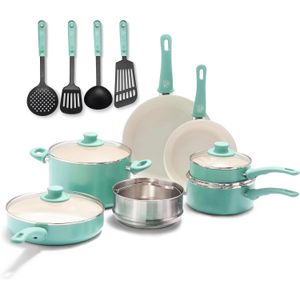 Berghoff GreenLife Cookware Set 15-Piece Soft Grip Ceramic Non-Stick PFAS Free