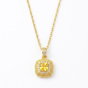 Women's Gold Stainless Steel Square Pendant Necklace with Yellow Zircon
