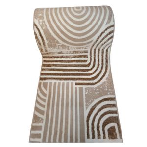 Geometric Turkish Lightweight Carpet Runner with Modern  Design – Beige, Brown & Off-White –Wide-100-80-60CM- Durable and Easy to Clean