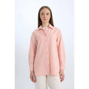 Defacto Woman Shirt Neck Relax Fit Long Sleeve Tunic - D.Pink