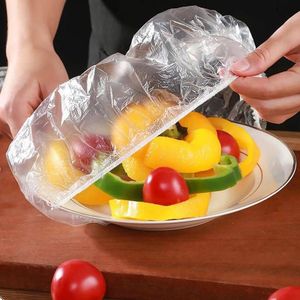 100 Pcs Fresh Keeping Bags and Food Protectors Clear Plastic Waterproof Kitchen Food Saver Covers for Deep Dish Cup Plastic Reusable Elastic