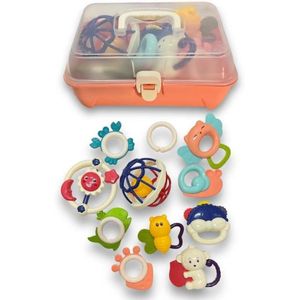 Toys Baby Rattle Set - 11 Pcs Sensory Soft Rubber Infant and Newborn Rattle Set (Orange)