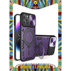 GOLDEN MASK جراب حماية مع باب جرار لحماية عدسة الكاميرا المدرعة مدمج بزاوية 360 درجة - (بنفسجى) (آيفون 13 Pro Max) جولدن ماسك لهاتف ايفون 13 برو ماكس