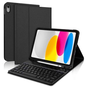 غطاء لوحة مفاتيح لجهاز iPad الجيل العاشر 10.9 بوصة 2022، لوحة مفاتيح بلوتوث قابلة للفصل، غطاء لوحة مفاتيح ten.tech مع حامل قلم، لوحة مفاتيح قابلة لإعادة الشحن لجهاز iPad الجديد الجيل العاشر 2022 (أسود)