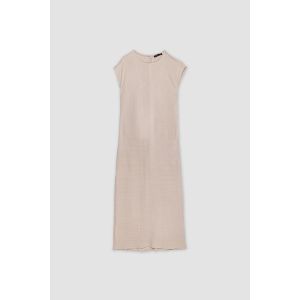 Defacto Woman Crew Neck A Line Short Sleeve Woven Dress - Beige