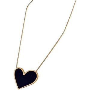 3Diamonds Black Onyx Heart Pendant Necklace Stainless Steel Black Heart Chain Necklace Clothing Accessories for Women