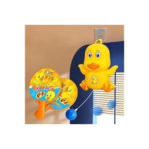 Duck Sports Pong Game Set, Bath Toy with 2 Paddles and Ball, Yellow Plastic, Wall-Mountable Storage, Interactive Water Play for Kids