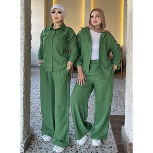 Tema Women's short suit consisting of a short cardigan and pants, made from comfortable linen fabric, suitable for daily wear and outings.