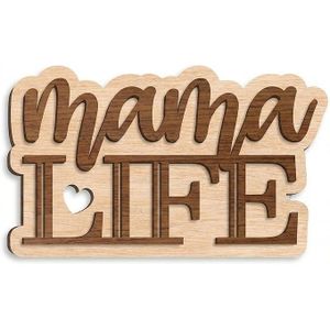 Premium Mother's Day Wooden Wall Art - 2-Layer 3D Laser-Cut MDF Wood Décor - 40cm Wide - Multiple Designs: Mother of the Year, Boss Mama, Blessed & More (Mama Life)