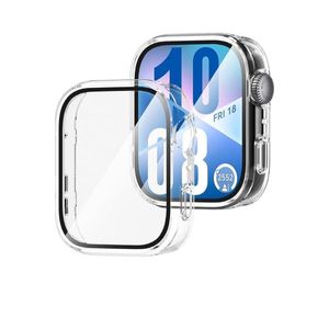 2 Pieces Tempered Glass Case for Huawei Watch Fit 4 Screen Protector HD Ultrathin PC All Around Hard Matte Protective Cover,Transparent&Transparent