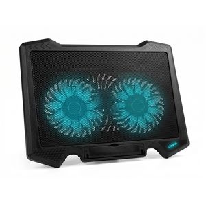 Utopia حامل تبريد لابتوب UC-302 باللون الأسود مع مروحتين بإضاءة LED زرقاء، مناسب لأجهزة اللابتوب من 10 إلى 17 بوصة