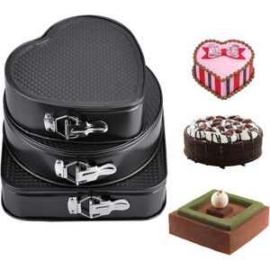 WarmHut Springform Cake Pan Set, Round and Square Heart Shape Cake Pan Set of 3 (8-9-10 Inch) Black