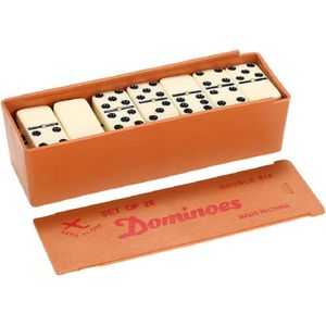 Classic Domino Set, 28 Pieces, Wooden Box, Beige and Black