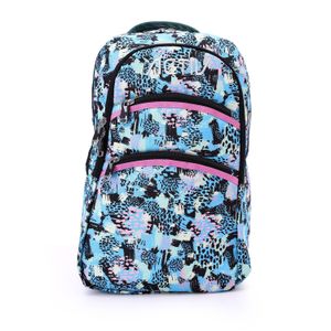Activ Self Pattern Zipper Backpack For Girls - Blue & Black