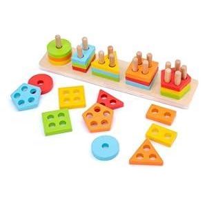 KIDSZONE Montessori Toys for 1 2 3 Years Old, Wooden Sorting & Stacking Toys for Toddlers 1-3, Education Preschool Toddler Puzzles,Best Gift. (5 shapes)