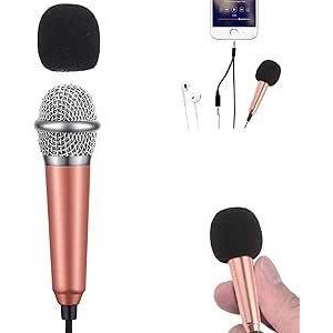 Mini wired karaoke microphone, portable, metal, with technology for phone, laptop, and computer, multi-color, unidirectional