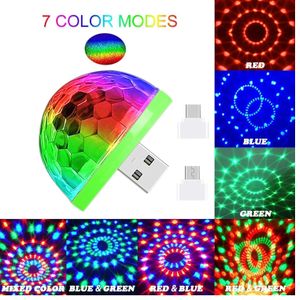 USB-powered disco ball light- sound-activated LED party/atmosphere light with Micro-USB and Type-C smartphone adapters (4W).