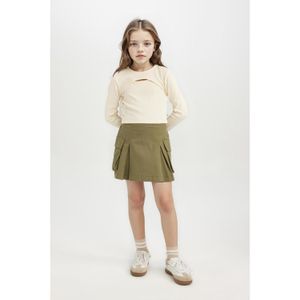 Defacto Pile Detail Pocketed Gabardine Skirt Girls'