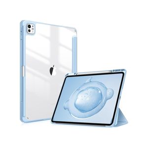 جراب نحيف هجين لجهاز iPad Pro - 2025 (الجيل الثامن) M5، غطاء حماية ثلاثي الطي مقاوم للصدمات مع غطاء خلفي شفاف وحامل قلم مدمج لجهاز iPad Pro 13 بوصة 2025، أزرق سماوي