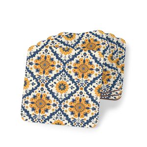 قواعد أكواب خشبية بنمط فارسي - كلاسيكية ريفية سجادات خشبية أنيقة للمشروبات مع جمالية عتيقة - مجموعة من 4 قطع