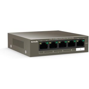 tenda محول كمبيوتر مكتبي ذو 5 منافذ 10/ 100Mbps مع 4 منافذ لنقل الطاقة عبر ايثرنت