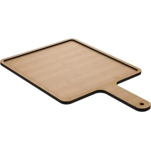 طبق خشبي للوجبات الخفيفة بمقبض - بني