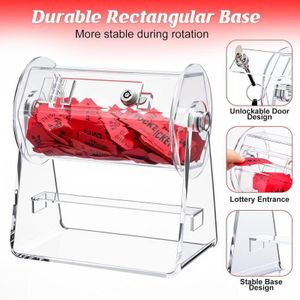 BEST MEDIA  Acrylic Raffle Drum Clear Raffle Ticket Box Drum Spinner Cage with 1000 Tickets Single Roll for Games Classroom Activities Red Large.