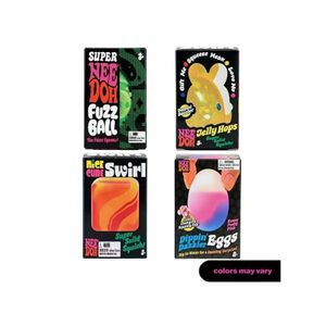 4-Pack Squishy Toy Set  Includes Fuzz Ball, Jelly Hops Bunny, Swirl Cube & Dippin’ Dazzler Egg  Soft TPR Stress Relief Fidget Toys for Kids & Adults