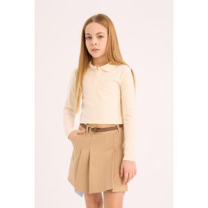 Defacto Girl Polo Neck Slim Fit Long Sleeve Polo T-Shirt - Ecru