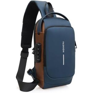 Waterproof Anti-Theft Chest Bag, Handbag and Shoulder Bag with USB Charging Port & Password Lock, Casual Crossbody Pack - Navy Blue