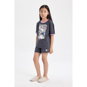 Defacto Girl Regular Fit Short Sleeve Knitted Pyjamas - Anthra