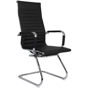Contemporary Mid-Back Office & Conference Chair - Black Faux Leather Guest Chair with U-Frame El-Motahida