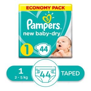 Pampers حفاضات بيبي دراي  - حديثي الولادة - مقاس 1 - 2 - 5 كجم - 44  حفاضة