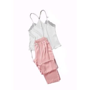 Summer Sleeveless Pajamas Set - White & Rose 