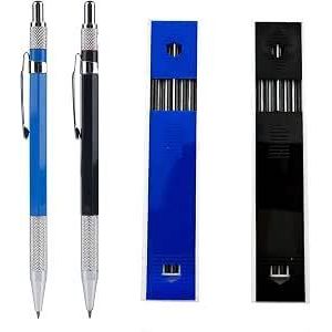 2 PCS 2.0mm 2B Lead Holders Metal Automatic Mechanical Pencil and 24 Leads Refills for Sketching,Draft Drawing,Carpenter