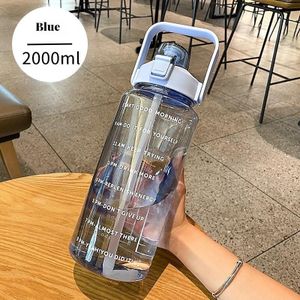 2 Liter Sports Water Bottle With Straw Men Women Fitness Water Bottles  Outdoor Cold Water Bottlesc With Time Marker Drinkware