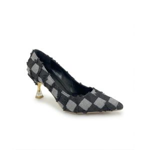 vbranda Elegant Checkered Pattern Heels with Luxe Touch C-101-BLACK