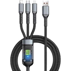 3-in-1 USB cable for 100W fast charging for iOS and Android systems, widely compatible, with overcharge protection - Black