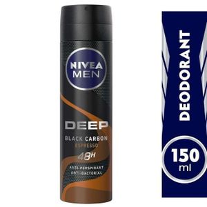 NIVEA بخاخ مضاد للتعرق للرجال، حماية لمدة 48 ساعة، كربون أسود عميق مضاد للبكتيريا، رائحة إسبريسو، 150 مل