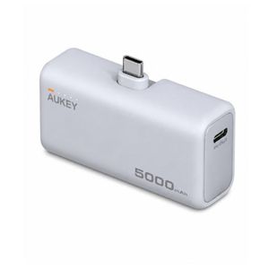 Aukey بطارية سبارك ميني PB-Y59 بسعة 5000 مللي أمبير، مزودة بمنفذ USB-C مدمج - فضية