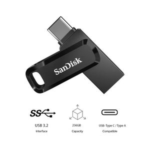 Sandisk 256 GB Ultra Dual Flash Drive Go USB Type-C,Read Speed 400 MBps,Write Speed 90 MBps, MicroSD, UHS-I SDDDC3-256G-G46 256 GB
