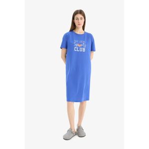 Defacto 100% Cotton Printed Crew Neck Short Sleeve Nightgown