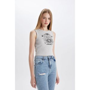 Defacto Slim Fit Camisole Crew Neck Tank Top - Lt.Grey