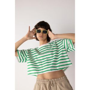 Defacto Coool Crop Striped Short Sleeve 100% Cotton T-Shirt