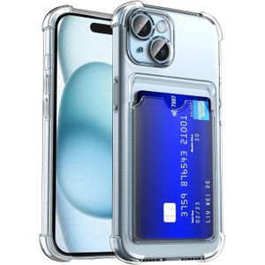  جراب حماية شفاف بتصميم محفظة لموبايل آيفون 13 / ايفون 14 مع فتحة للبطاقات، جراب حماية رفيع وناعم من البولي يوريثين الحراري مع حامل بطاقات لطيف، غطاء حماية نحيف - شفاف (آيفون 13 و14) 