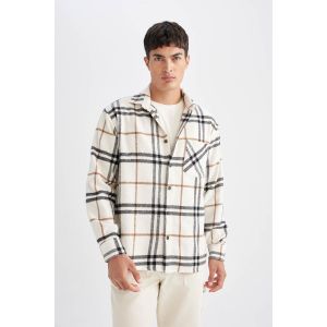 Defacto Man Polo Neck Regular Fit Long Sleeve Shirt - Ecru